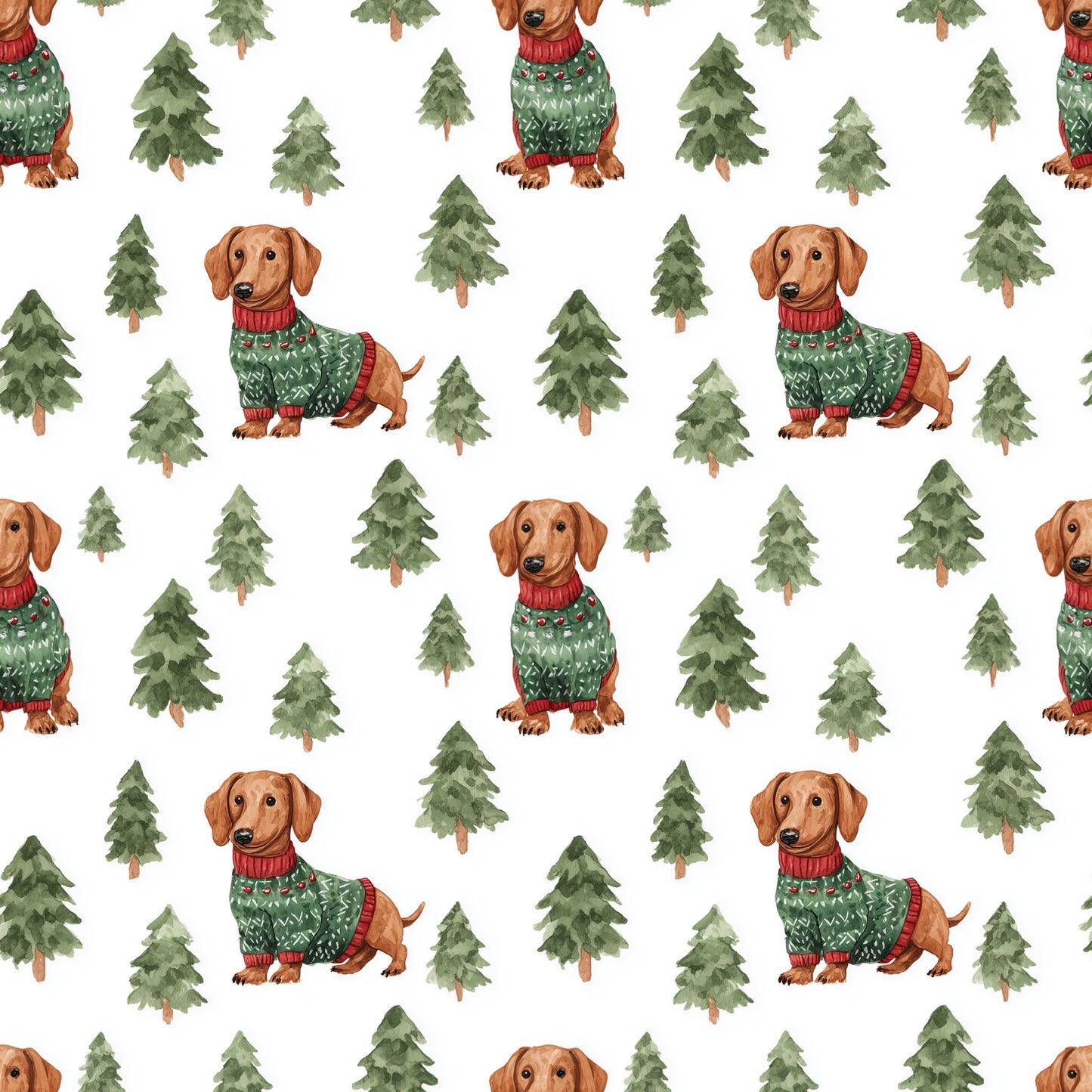 Christmas Dachshund Digital Seamless Pattern
