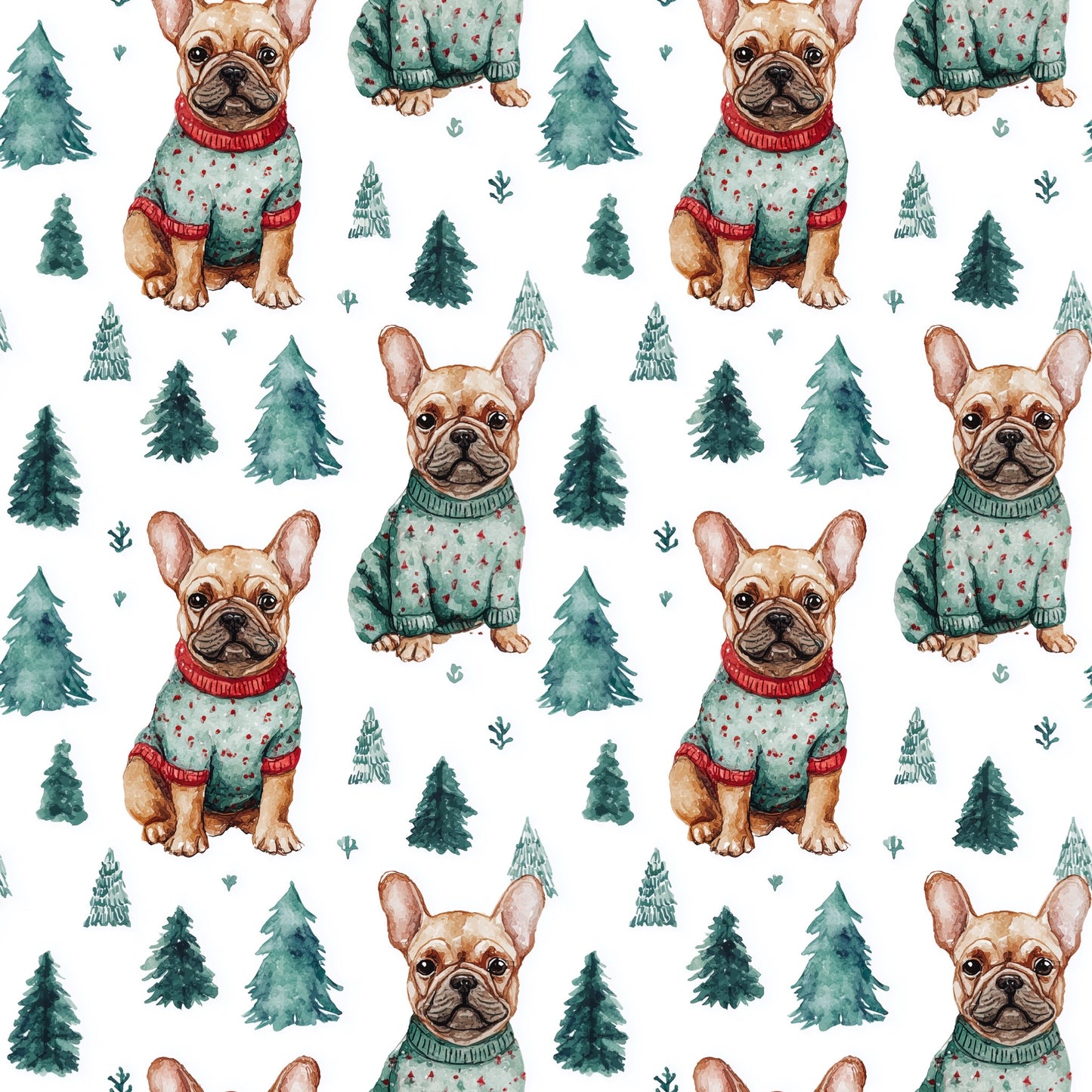 Christmas French Bulldog Digital Seamless Pattern