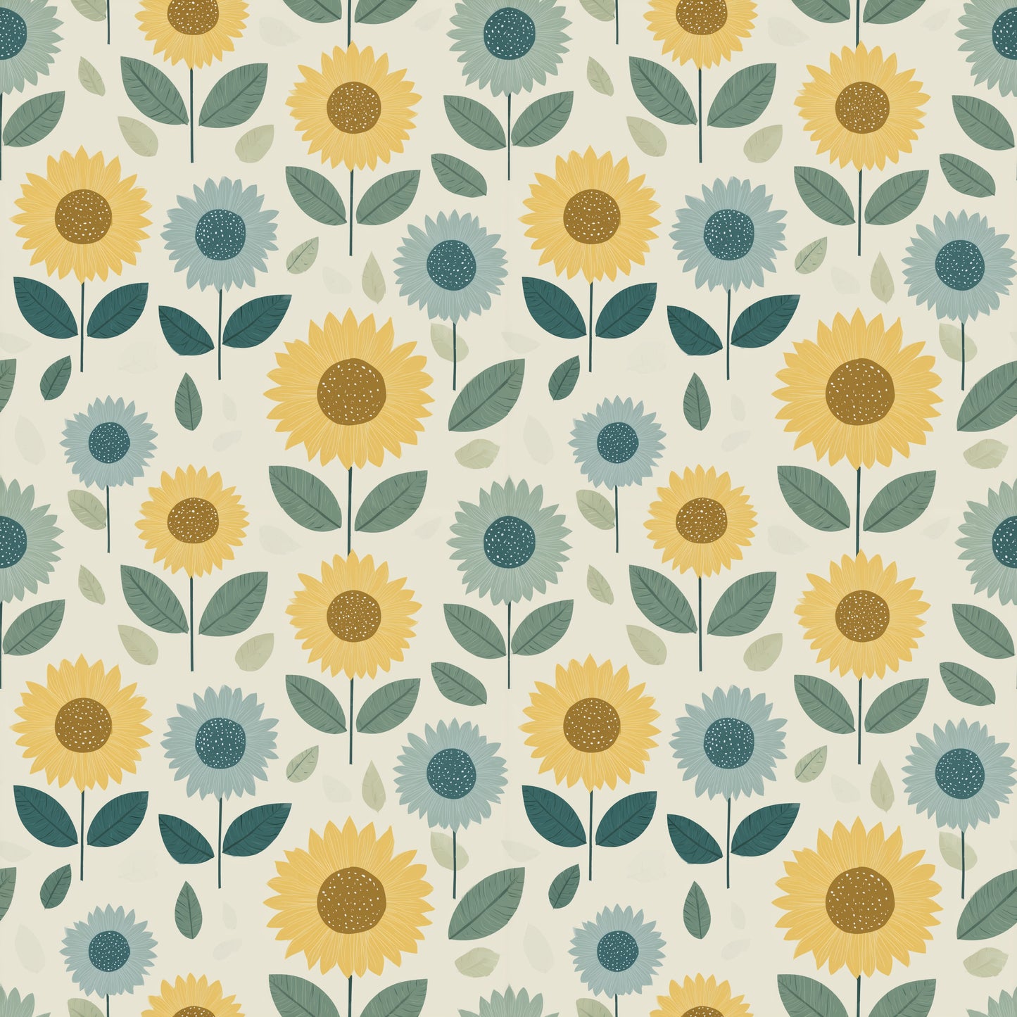 Yellow and Blue Sunflowers Digital Seamless Pattern