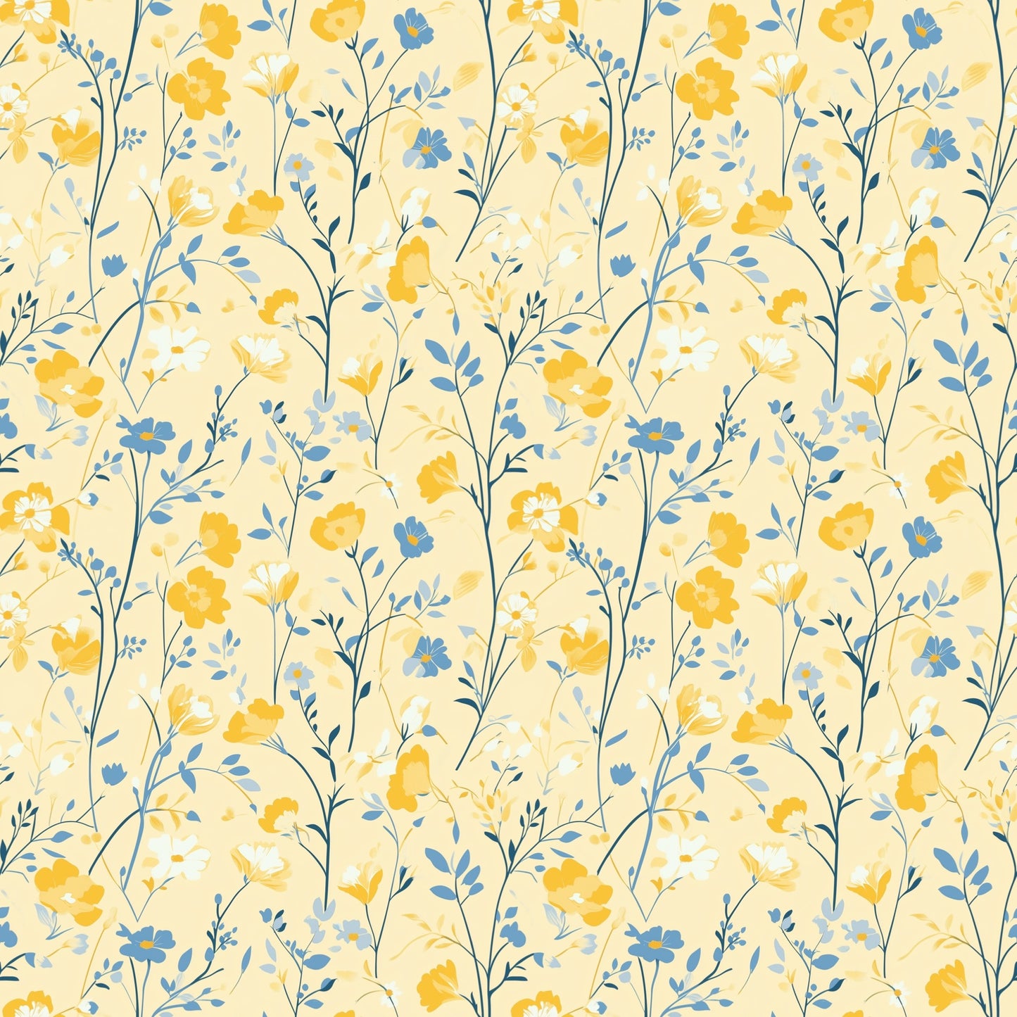 Yellow Floral Digital Seamless Pattern