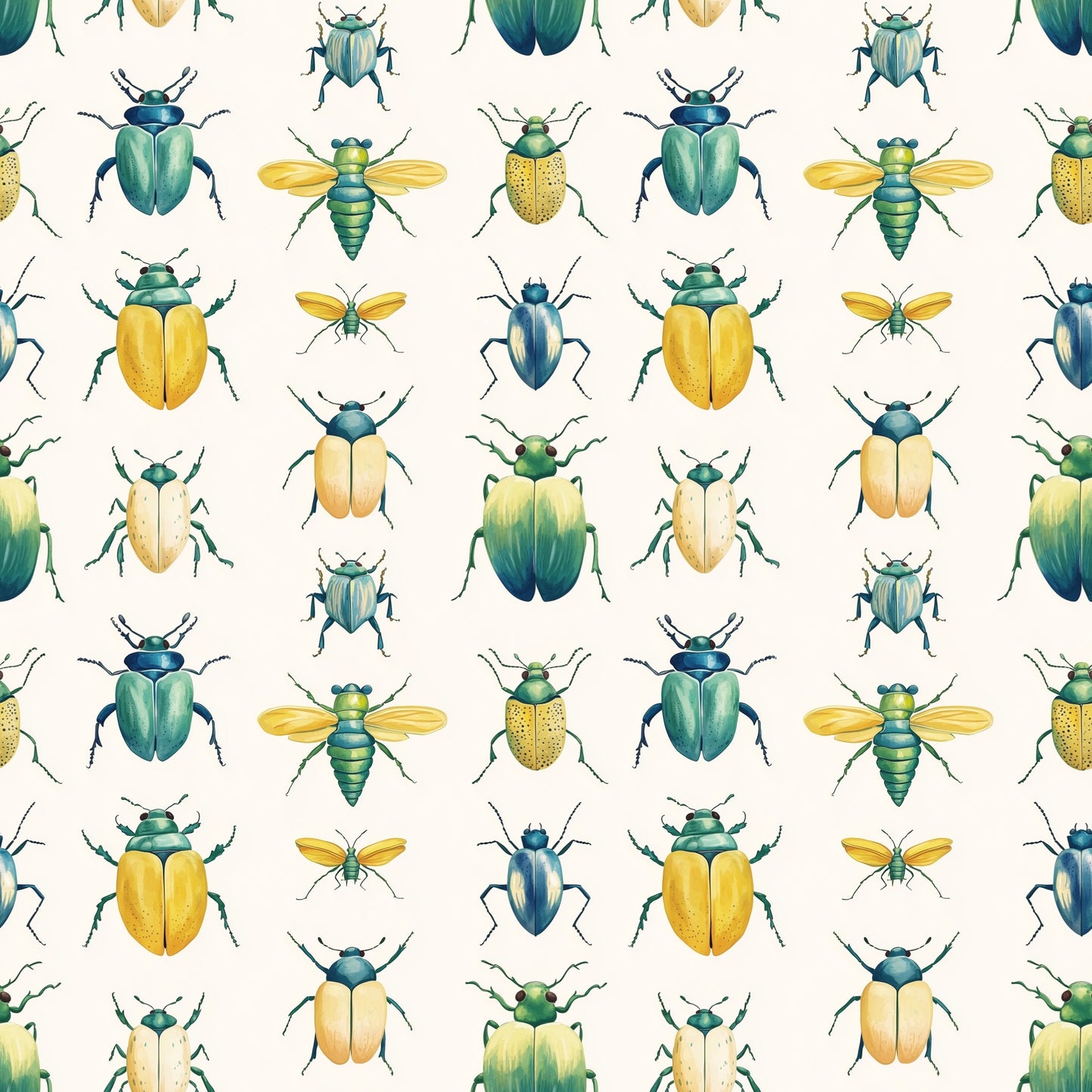 Yellow Green Bugs Digital Seamless Pattern
