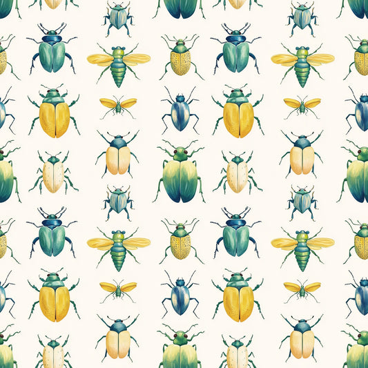 Yellow Green Bugs Digital Seamless Pattern