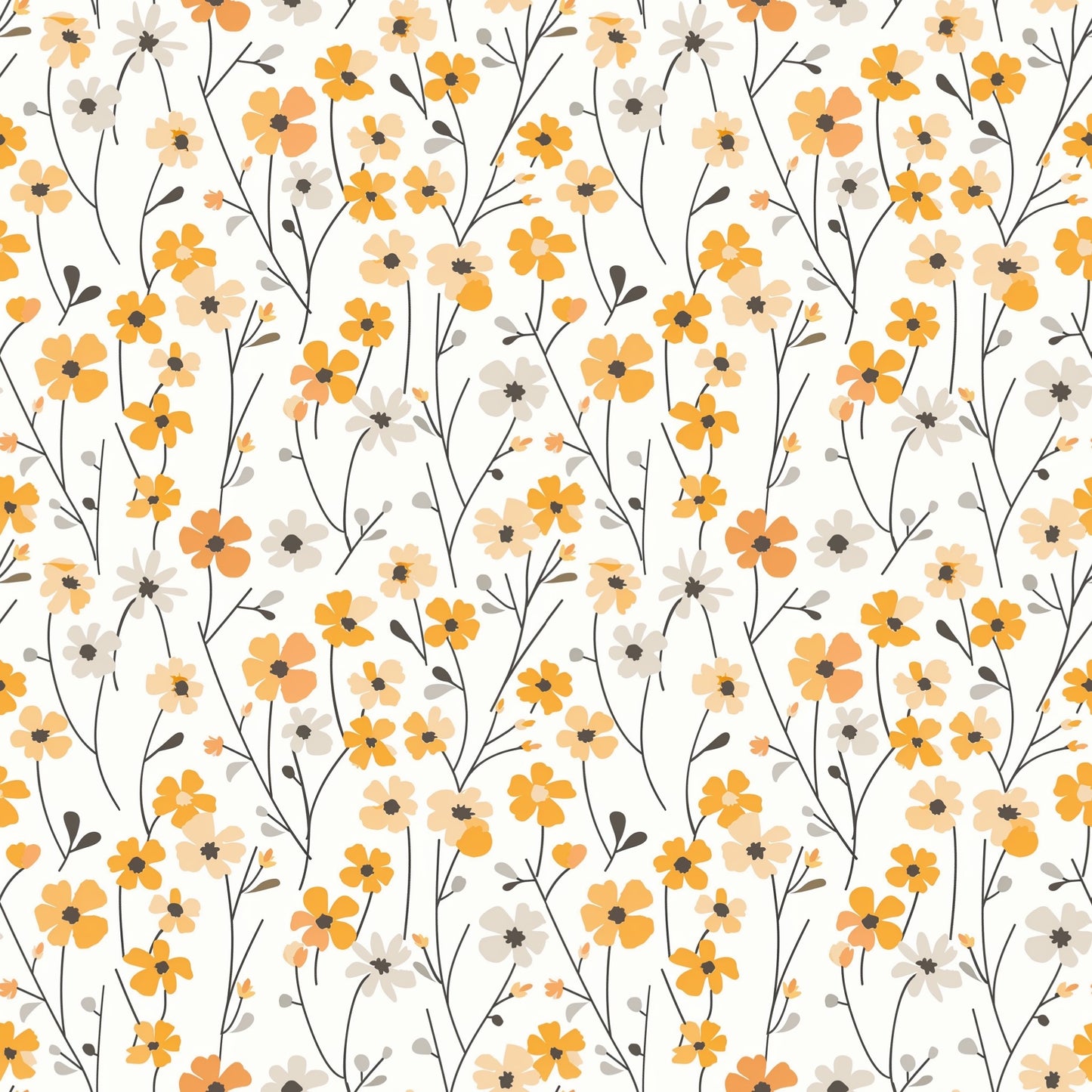 Yellow Meadow Floral Digital Seamless Pattern