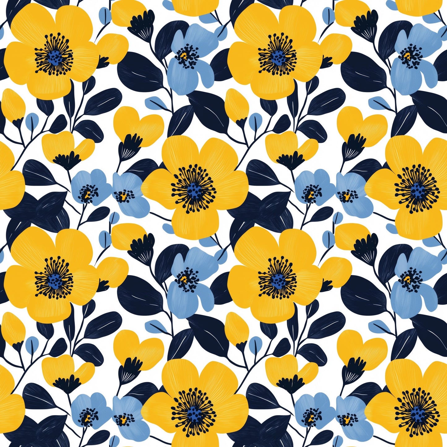 Yellow & Blue Floral Digital Seamless Pattern
