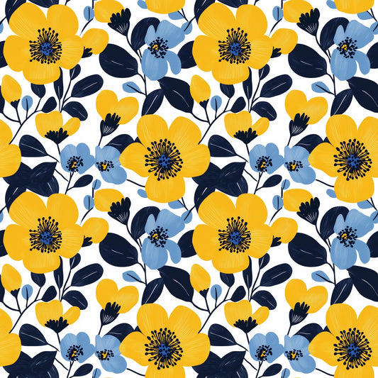 Yellow & Blue Floral Digital Seamless Pattern